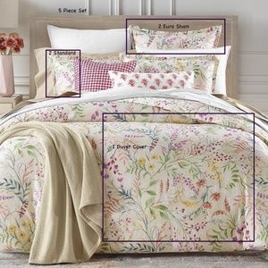 NIB $455 Sky [ 5 Piece Set ] Sky Autumn‎ Posies Duvet Cover Set + Shams